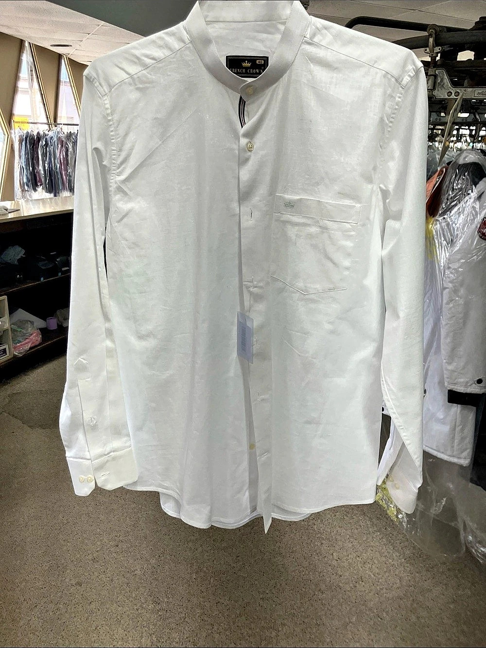 French Crown Men's White Mandarin Collar Dress Shirt